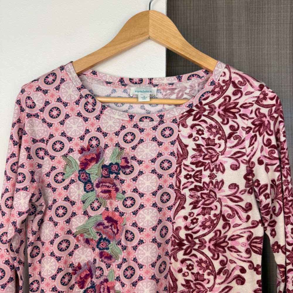Sundance Pink Celebration Long Sleeve Tee Embroidered - Picture 5 of 13